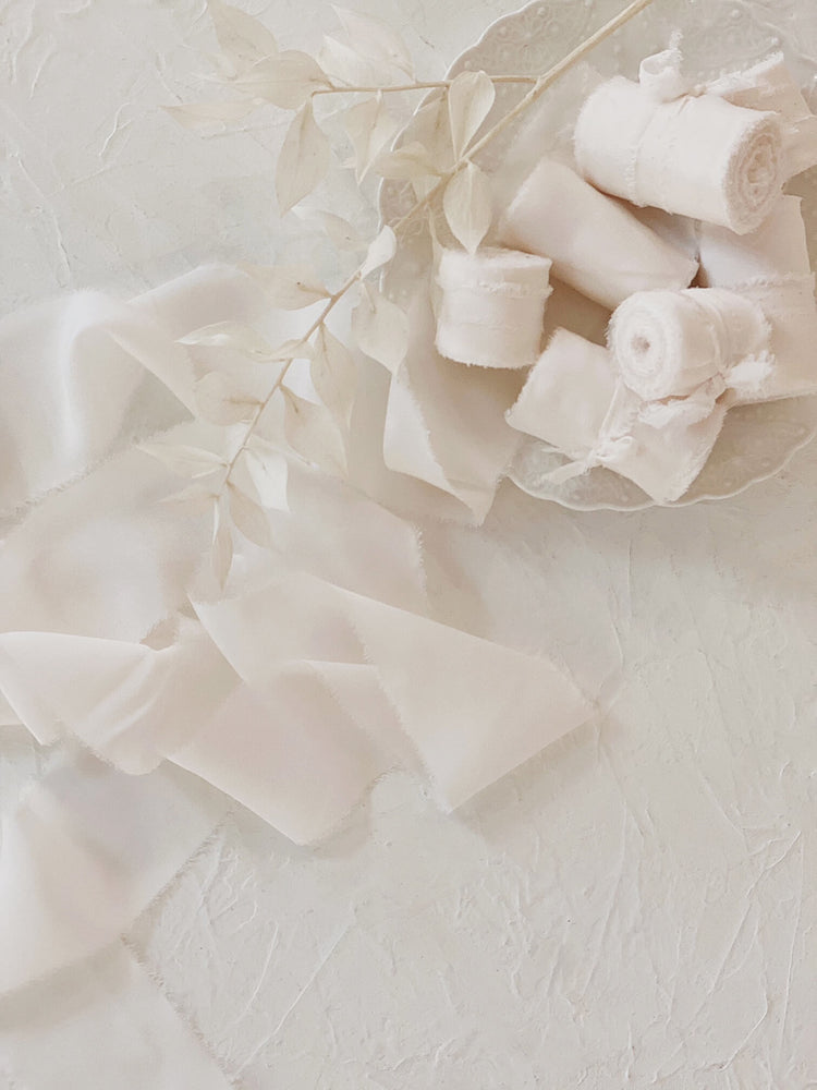 Pearly white silk ribbon