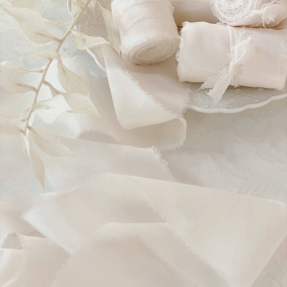 Pearly White Crepe Silk Ribbon