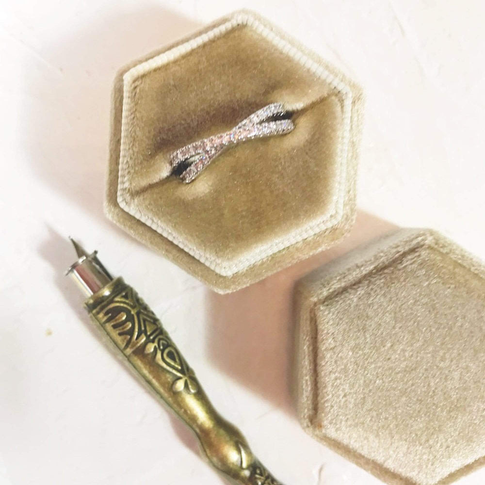 Parchment Hexagonal Velvet Ring Boxes