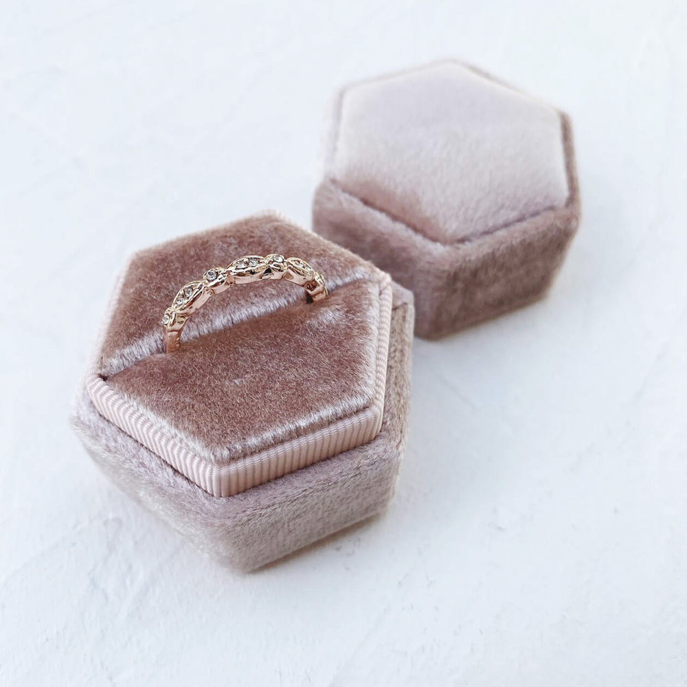 Dogwood Rose / champagne Hexagonal Velvet Ring Boxes