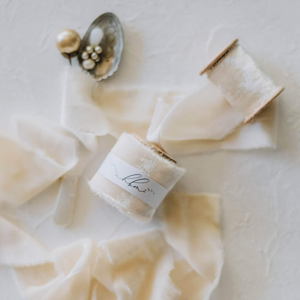 Ivory/off-white silk velvet ribbon