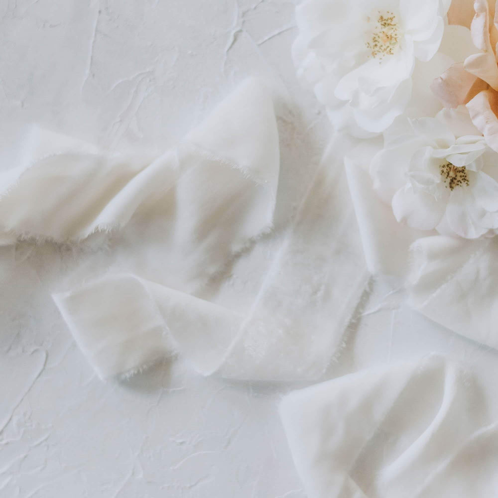 Powder White Silk Velvet Ribbon