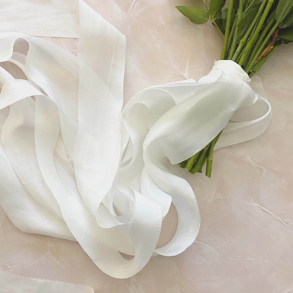 Bridal White Silk Ribbon Bouquet Wrap