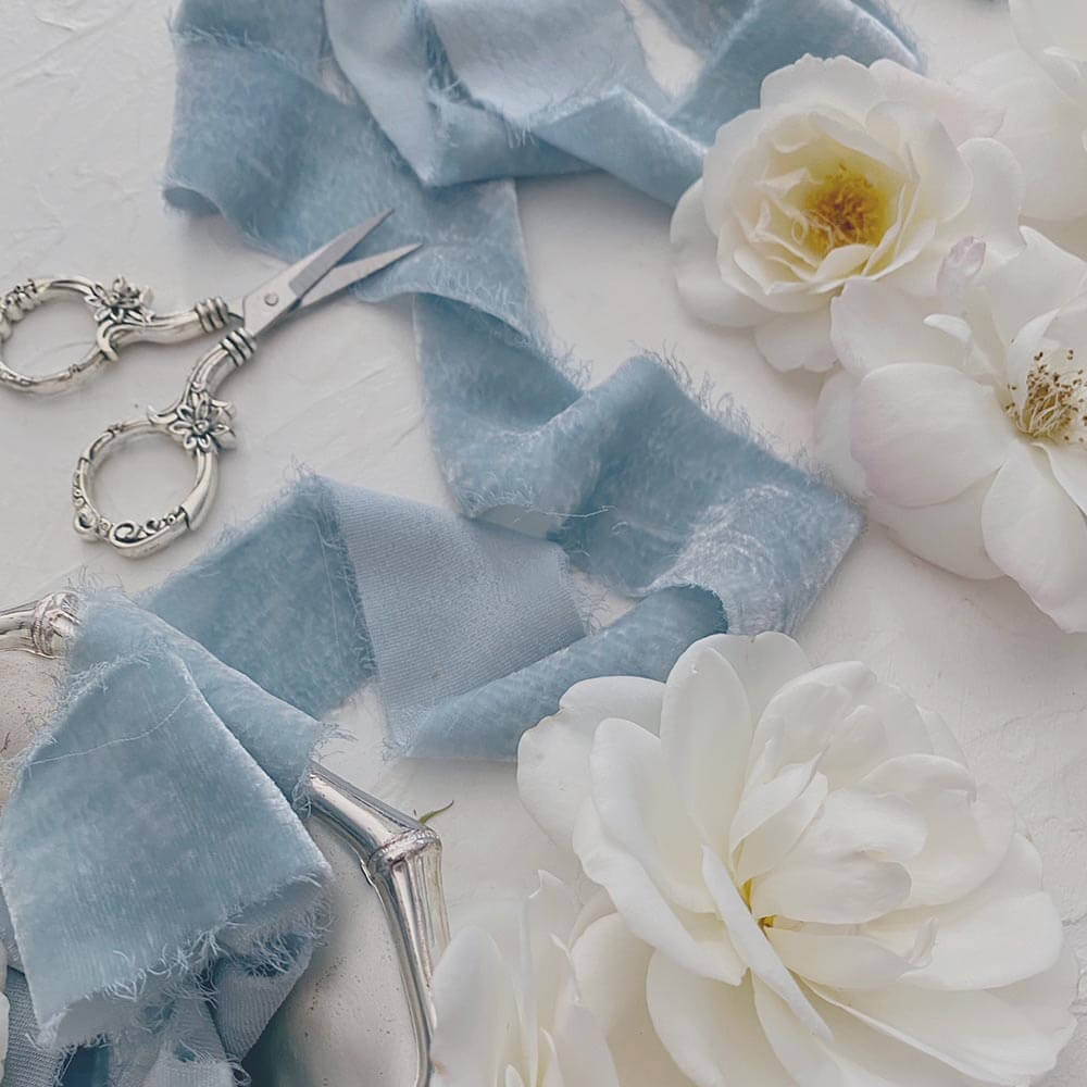 Dusty Blue Silk Velvet Ribbon • Wedding decor