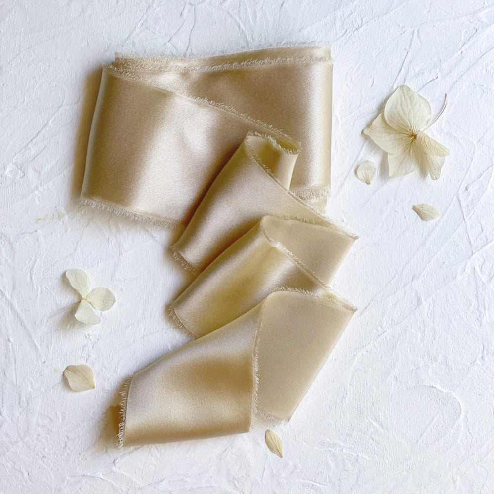 Bleached Wheat Silk Satin Ribbon | 3m - Approx 2.5-3cm