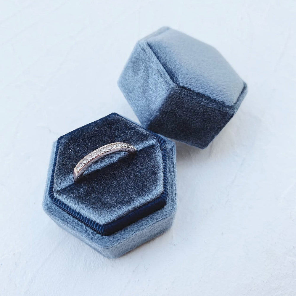 French Navy Hexagonal Velvet Ring Boxes