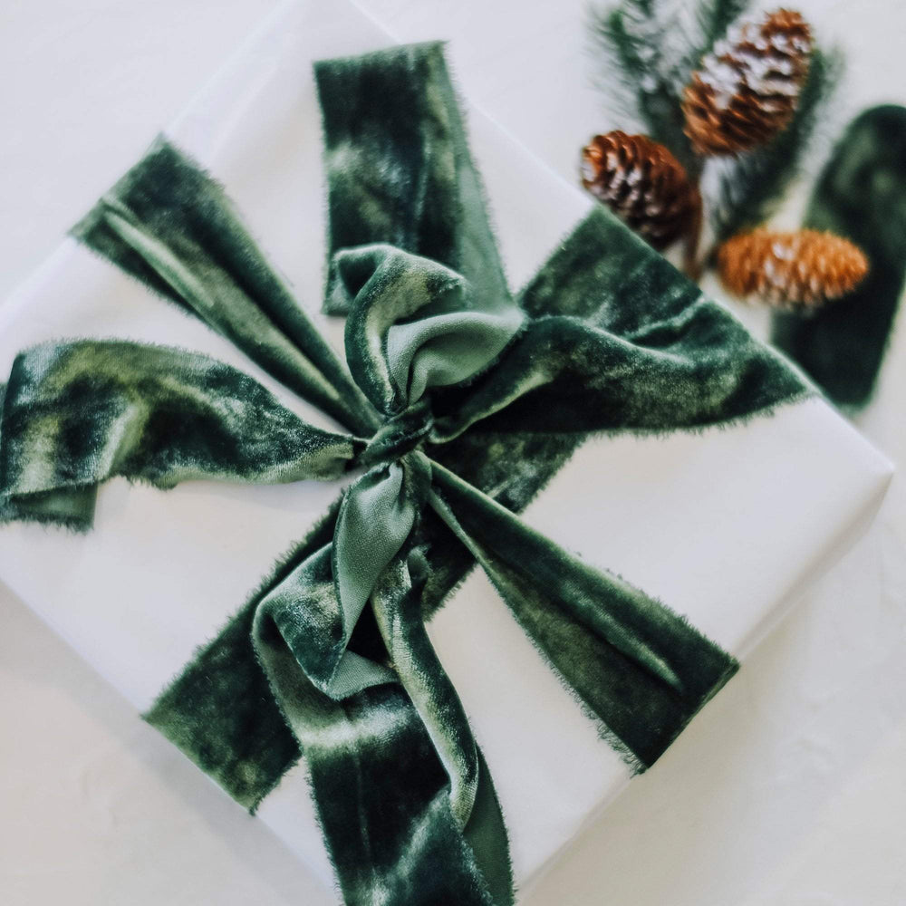 Narrow Spruce Green Silk Velvet Ribbon