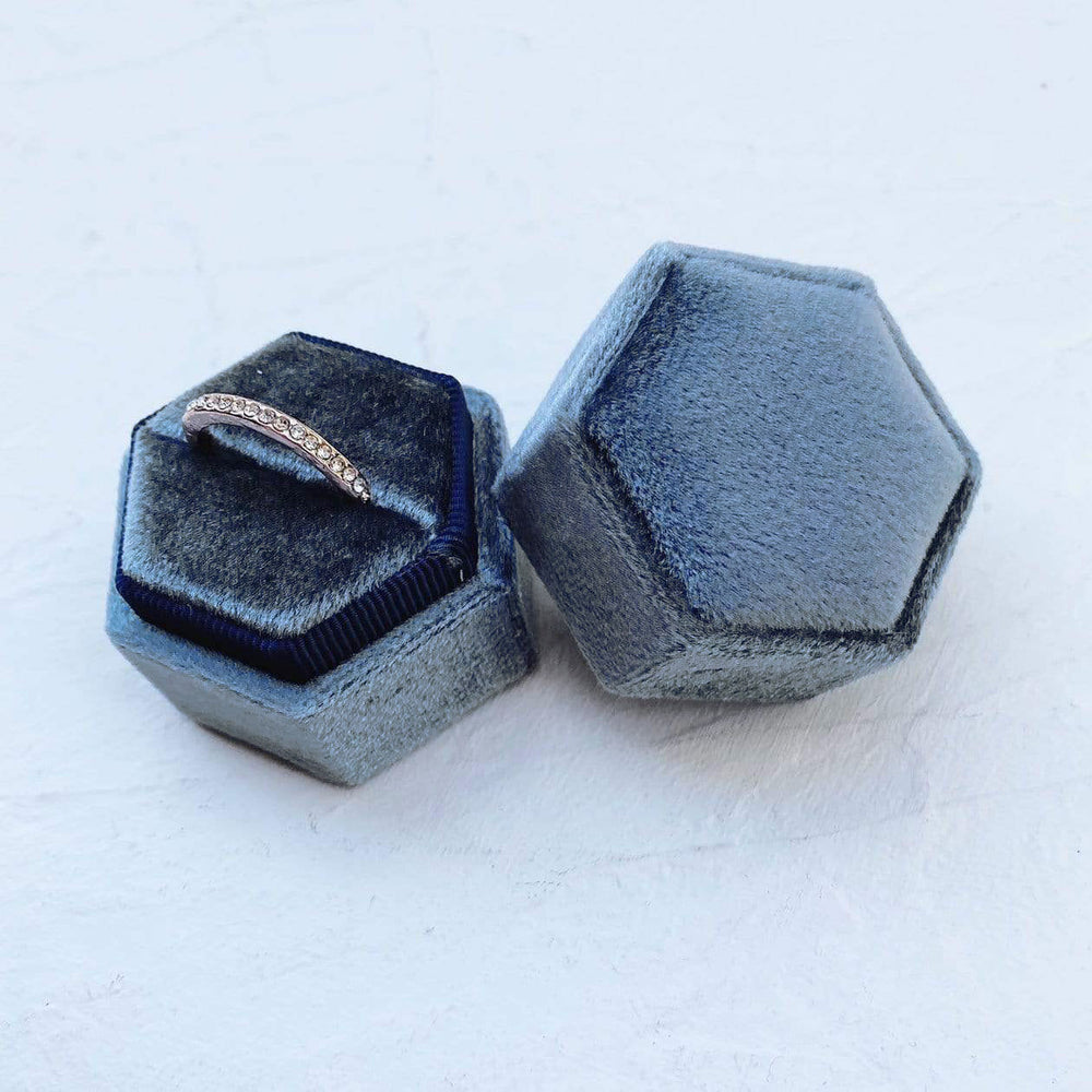 French Navy Hexagonal Velvet Ring Boxes
