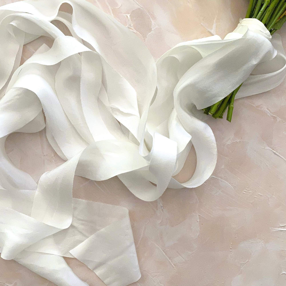 Bridal White Silk Ribbon Bouquet Wrap