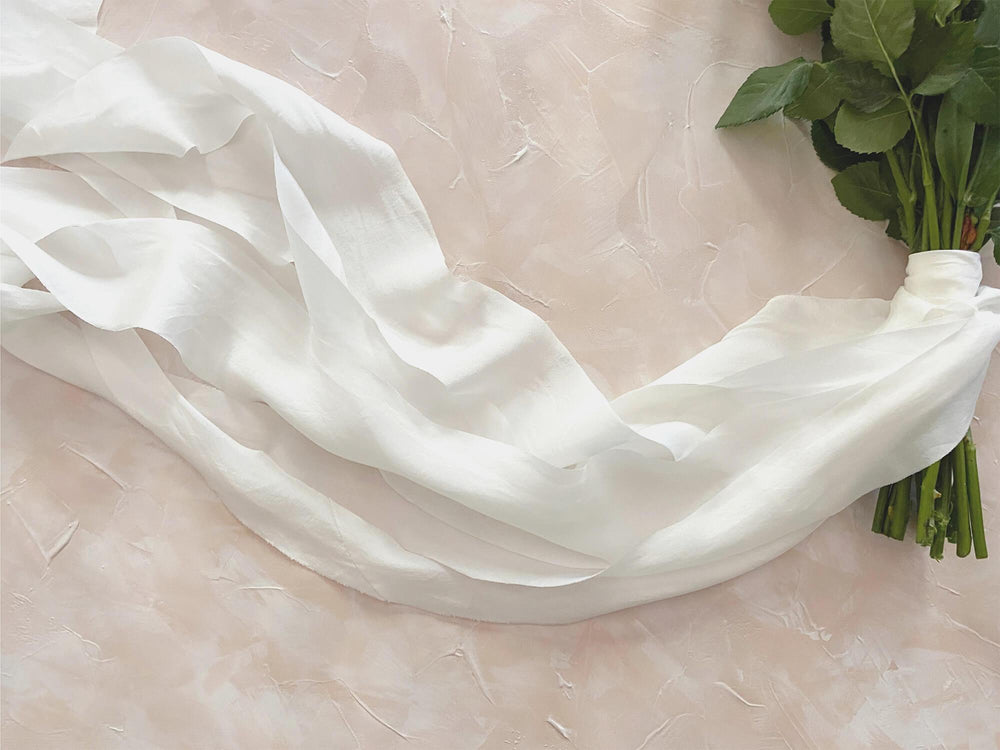 Bridal White Silk Ribbon Bouquet Wrap