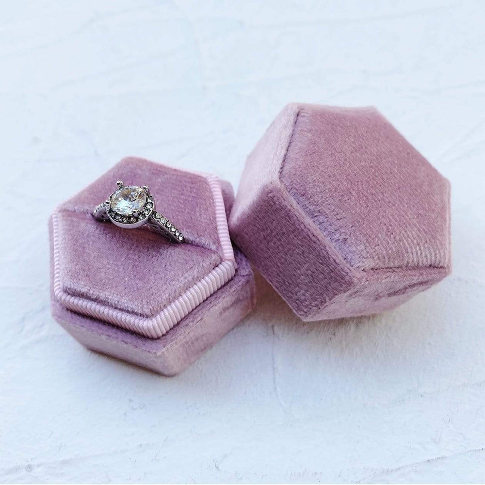 Blush Hexagonal Velvet Ring Boxes