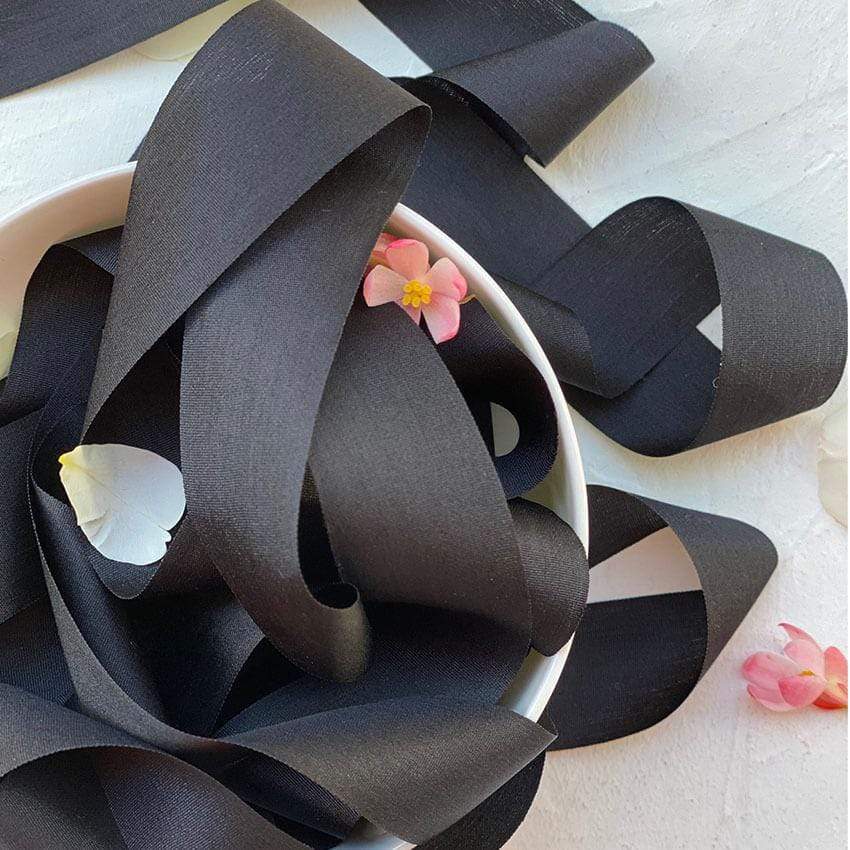 Midnight Black Neat Edge Silk Ribbon | 2.5m