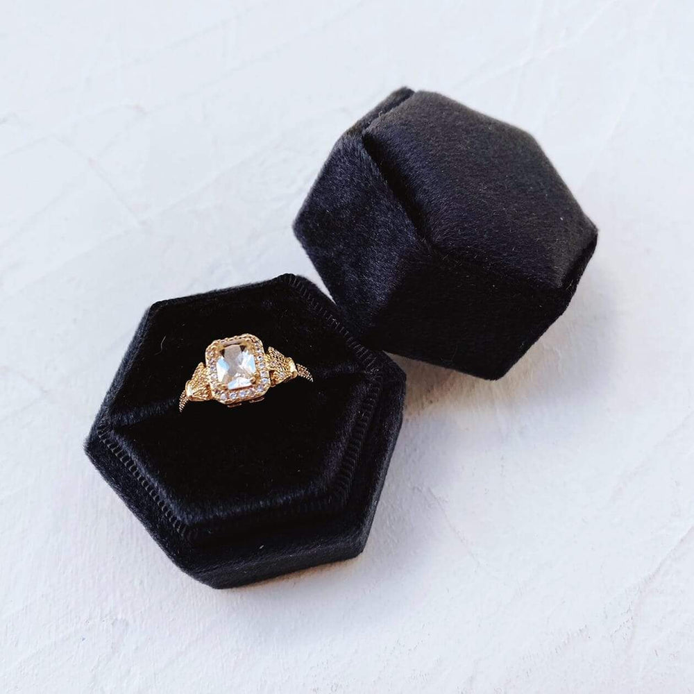 Black Hexagonal Velvet Ring Boxes